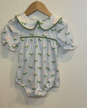 Baby Girl floral Green piping romper