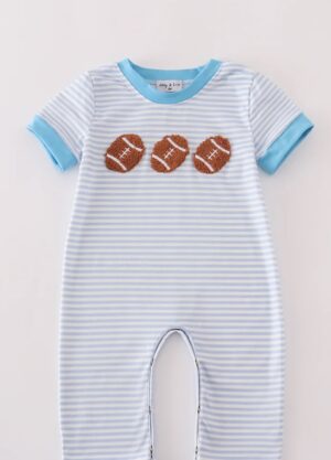 Boy Football French Stripe Romper